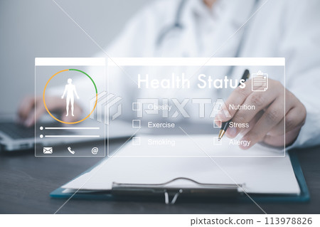 Medical doctor and medical technology and futuristic concept, Doctor using laptop and health medical network connection icon on virtual screen interface, Modern medical technology and innovation. Medical doctor and medical technology and futuristic concept, Doctor using laptop and health medical network connection icon on virtual screen interface, Modern medical technology and innovation. 113978826