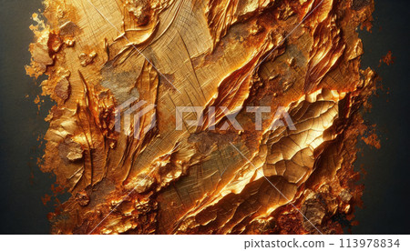 Close-up abstract textures gold leaf with natural light elegance. 113978834