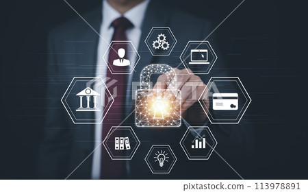 Cyber security systems, data protection, Computer programmers using modern computers with digital padlocks and cyber security networks, data encryption, Security with digital technology, safety Cyber security systems, data protection, Computer programmers using modern computers with digital padlocks and cyber security networks, data encryption, Security with digital technology, safety 113978891