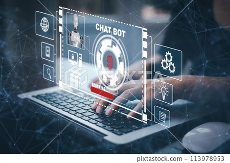 Cyber security systems with Chat bot Chat with AI, Artificial Intelligence, System Artificial intelligence and artificial intelligence chatbot, Digital chatbot, Robot application, conversation Cyber security systems with Chat bot Chat with AI, Artificial Intelligence, System Artificial intelligence and artificial intelligence chatbot, Digital chatbot, Robot application, conversation 113978953