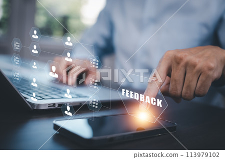 Feedback on Information Technology Concepts, Business people using laptops with Consulting Presents global internet connection technology business, digital marketing, financial communications 113979102