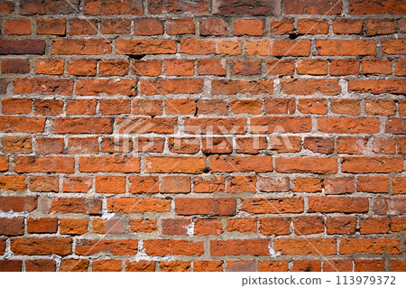Brick wall of red color, old red brick wall texture background. 113979372