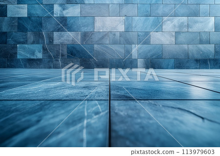 Reflective blue tiles with geometric patterns 113979603