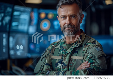 Soldier with confidence in command center 113979779