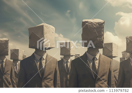 Group of businessmen with paper bags 113979782