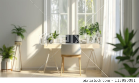 Blurred Home Office with Greenery. Resplendent. Blurred Home Office with Greenery. Resplendent. 113980091