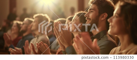 Audience applauding in a conference hall Audience applauding in a conference hall 113980330