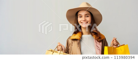Happy woman with shopping bags Happy woman with shopping bags 113980394