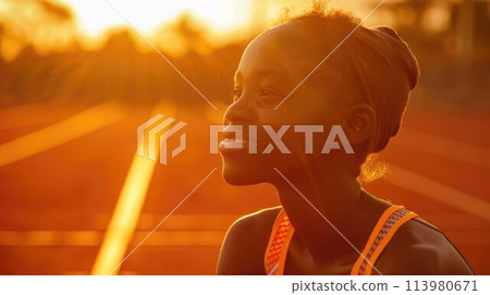 The close up picture of african female athlete marathon runner at track. AIG43. The close up picture of african female athlete marathon runner at track. AIG43. 113980671