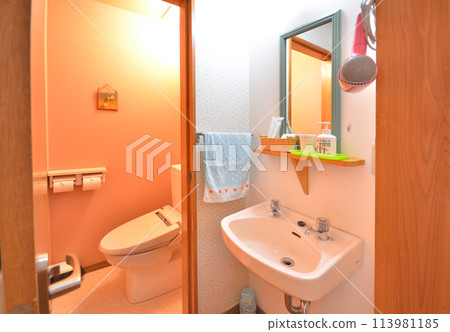 A warm, homely bathroom with a simple and functional wash space A warm, homely bathroom with a simple and functional wash space 113981185