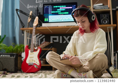 Composing new lyrics in home studio 113981440