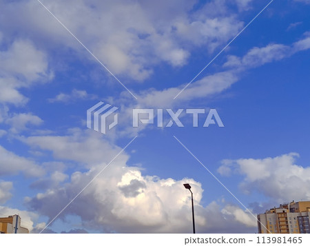 blue sky and white clouds, closeup of photo, north china 113981465