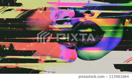 LGBT pride two girls kiss, Y2k art for t-shirts and clothes, lips kiss collage with a negative photocopy effect. Rough brutal elements for 90s vintage design. Ai Generation 113981864