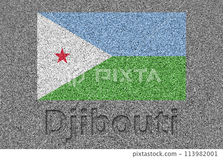 The Djibouti flag painted on a stone slab with the word "dijibouti" carved into it The Djibouti flag painted on a stone slab with the word "dijibouti" carved into it 113982001