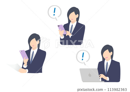 Female business person taking a picture of a document with a smartphone and checking incoming emails, upper body 113982363