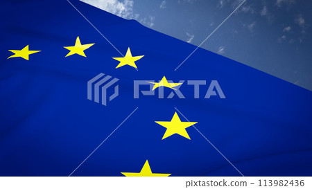 The Eu flag on sky Background 3d rendering. 113982436