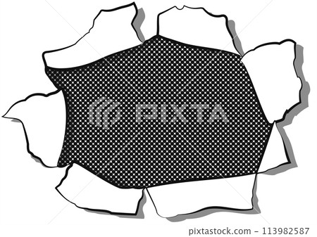 Illustration of holes caused by torn paper, black and white 113982587