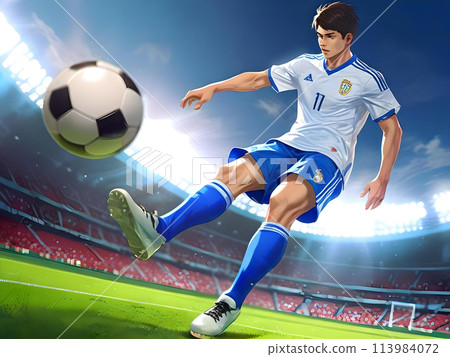Soccer player chasing a soccer ball Soccer player chasing a soccer ball 113984072