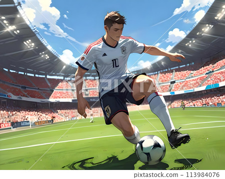 Man kicking a soccer ball Man kicking a soccer ball 113984076