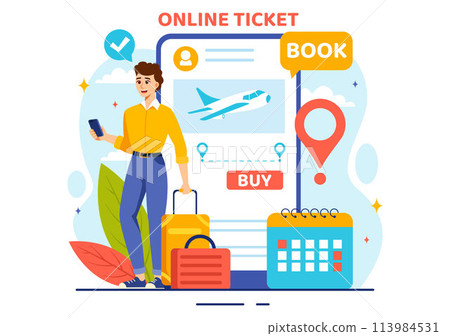 Online Travel Ticket Vector Illustration Through transportation and Journey Provider App for Booking in Flat Cartoon Background Design 113984531