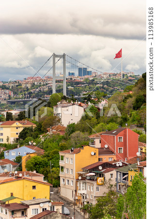 Cityscape of Istanbul, Turkey from Pervititch Seyir Park, including traditional houses and Bosphorus Bridge Cityscape of Istanbul, Turkey from Pervititch Seyir Park, including traditional houses and Bosphorus Bridge 113985168