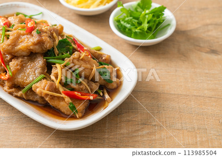 Stir Fried Fish with Chinese Celery Stir Fried Fish with Chinese Celery 113985504