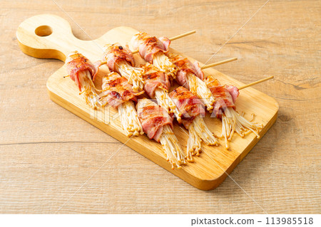 Bacon Wrapped Golden Needle Mushroom 113985518
