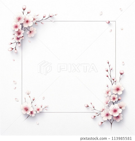 白色背景上的粉紅色梅花框架 [AI 圖像] 113985581