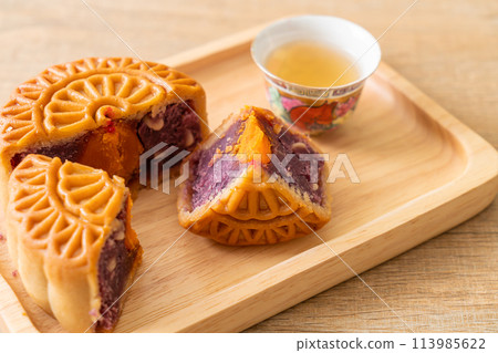 Chinese moon cake purple sweet potato flavour Chinese moon cake purple sweet potato flavour 113985622