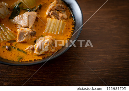 Chicken curry soup with roti Chicken curry soup with roti 113985705