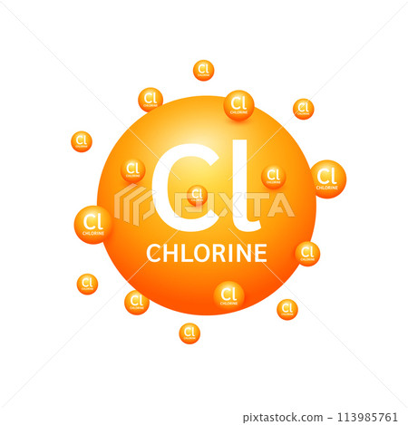 Orange chlorine minerals on white background. Natural nutrients and vitamins essential by the body to help repair damaged organs. For advertising medical supplements design. 3D Vector EPS10. 113985761