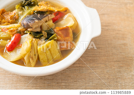 boiled pickled cabbage and bitter gourd soup boiled pickled cabbage and bitter gourd soup 113985889