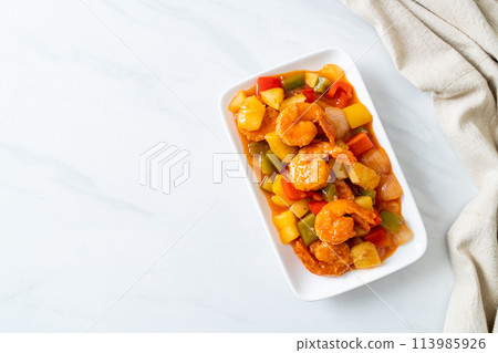 Stir-fried sweet and sour with fried shrimp Stir-fried sweet and sour with fried shrimp 113985926
