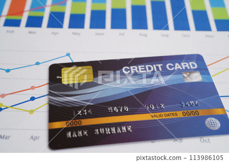 Credit card on graph paper for online shopping, security finance business. 113986105
