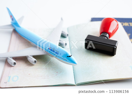 Bangkok, Thailand May 15, 2022 Visa and passport document to immigration at airport in country. 113986156