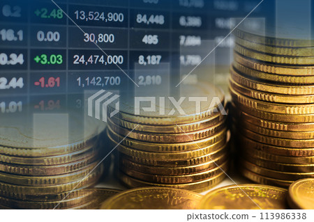 Stock market finance business, economy trend graph digital technology. 113986338