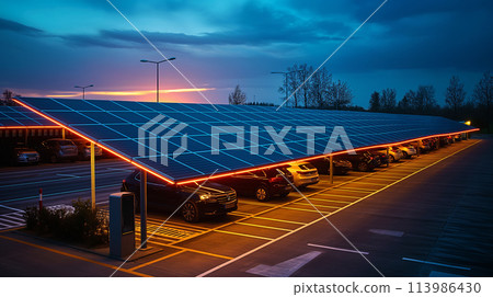 Solar panel roof parking lot Solar panel roof parking lot 113986430