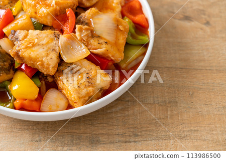 fish stew with tomato and pepper fish stew with tomato and pepper 113986500