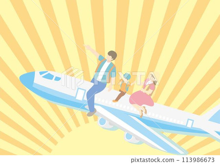 旅行夏季框架人家庭飛機旅行等距風格插圖素材 旅行夏季框架人家庭飛機旅行等距風格插圖素材 113986673