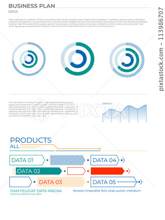 Business data analysis charts in color. Vector elements charts. Business data analysis charts in color. Vector elements charts. 113986707