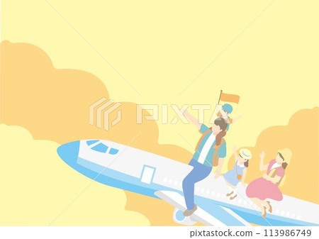 Travel Summer Frame People Family Airplane Travel Isometric Style Illustration Material 113986749