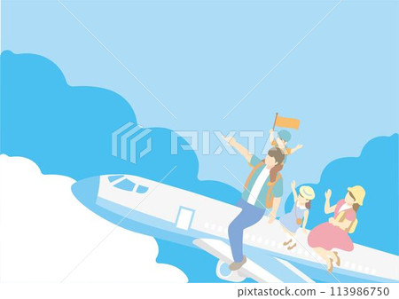 Travel Summer Frame People Family Airplane Travel Isometric Style Illustration Material 113986750