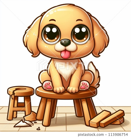 小狗坐在椅子上 113986754