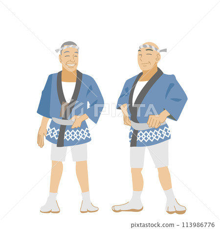 Illustration of senior men wearing happi coats and participating in a festival 113986776