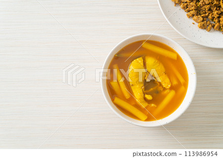 Sour soup with lotus stem and fish Sour soup with lotus stem and fish 113986954