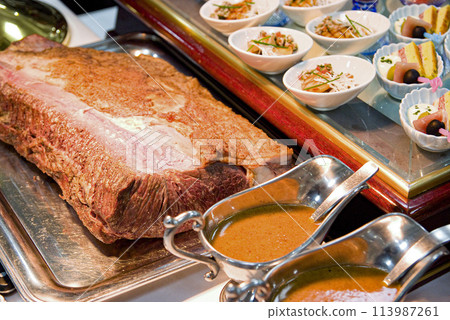 Delicious beef steak buffet image 113987261