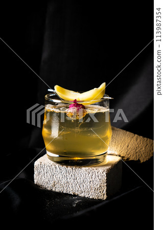cocktail - bourbon, homemade pickle mango and star gooseberry, orange bitter, sparking wine, lime juice 113987354