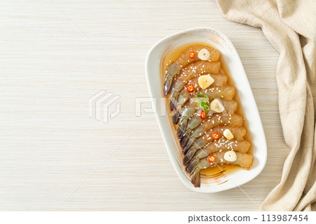 Korean Style Pickled Prawns or  Korean Soy Sauce Pickled Shrimp 113987454