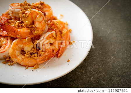 fried shrimps or prawns with garlic fried shrimps or prawns with garlic 113987851