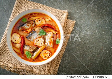 Tom Yum canned mackerel in spicy soup 113988076